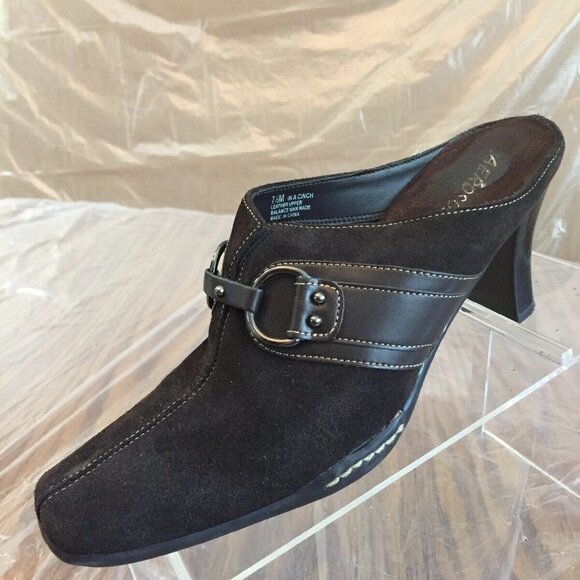 Aerosoles Shoes 7.5M Brown‎ Suede Mule 3” Heels Clogs Ring Decor In a Cinch Work - Picture 3 of 12